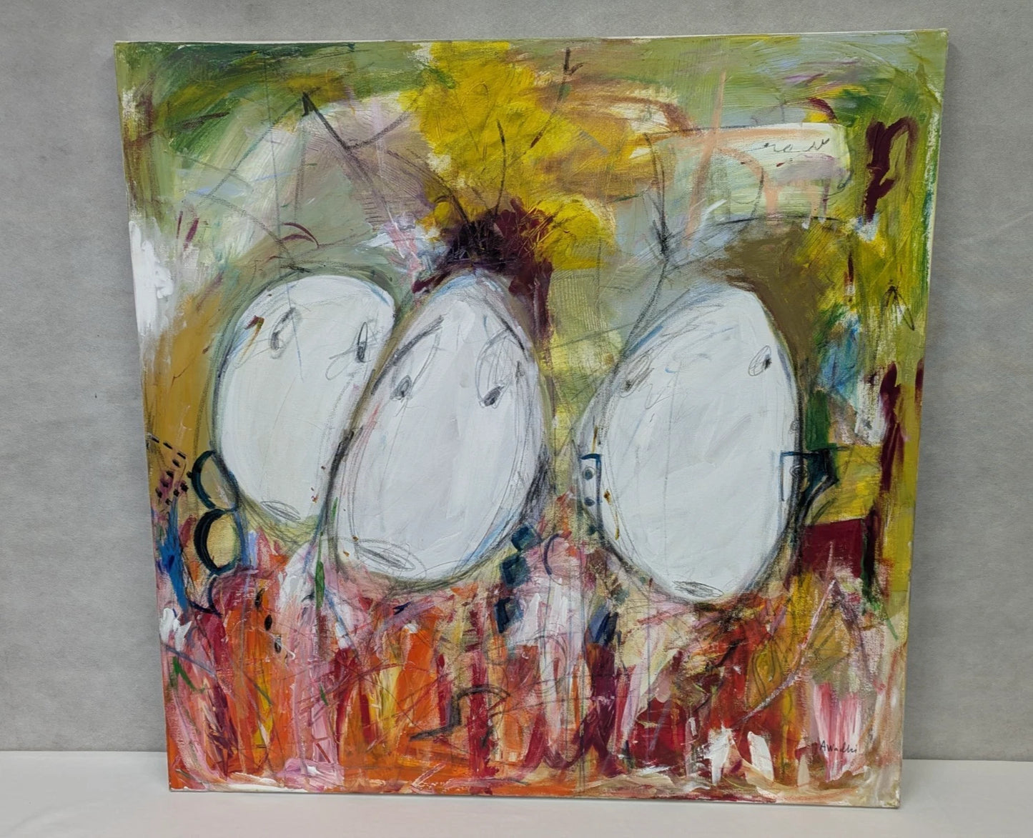 Large Abstract Acrylic Painting on Canvas Abdulwahab Al-Awadhi Kuwait Original