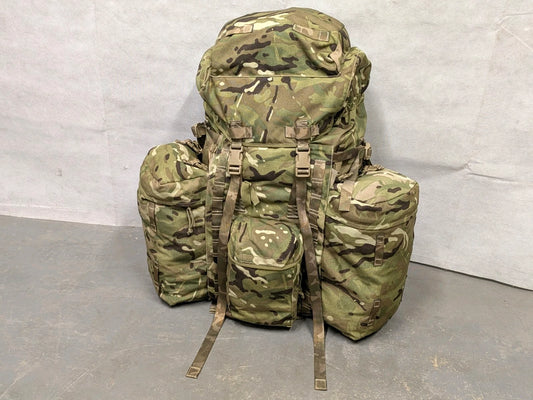 British Army MTP Camo Long Back 120L Bergen Rucksack with Side Pockets