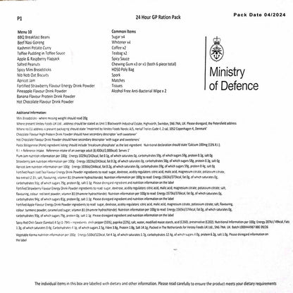FULL BOX British Army MRE 10 x 24 Hour General Purpose Ration Packs Menu 1-10 - Packed 2024