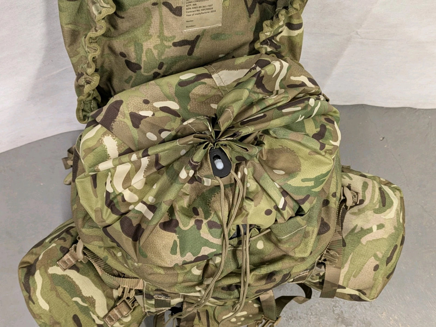 British Army MTP Camo Long Back 120L Bergen Rucksack with Side Pockets