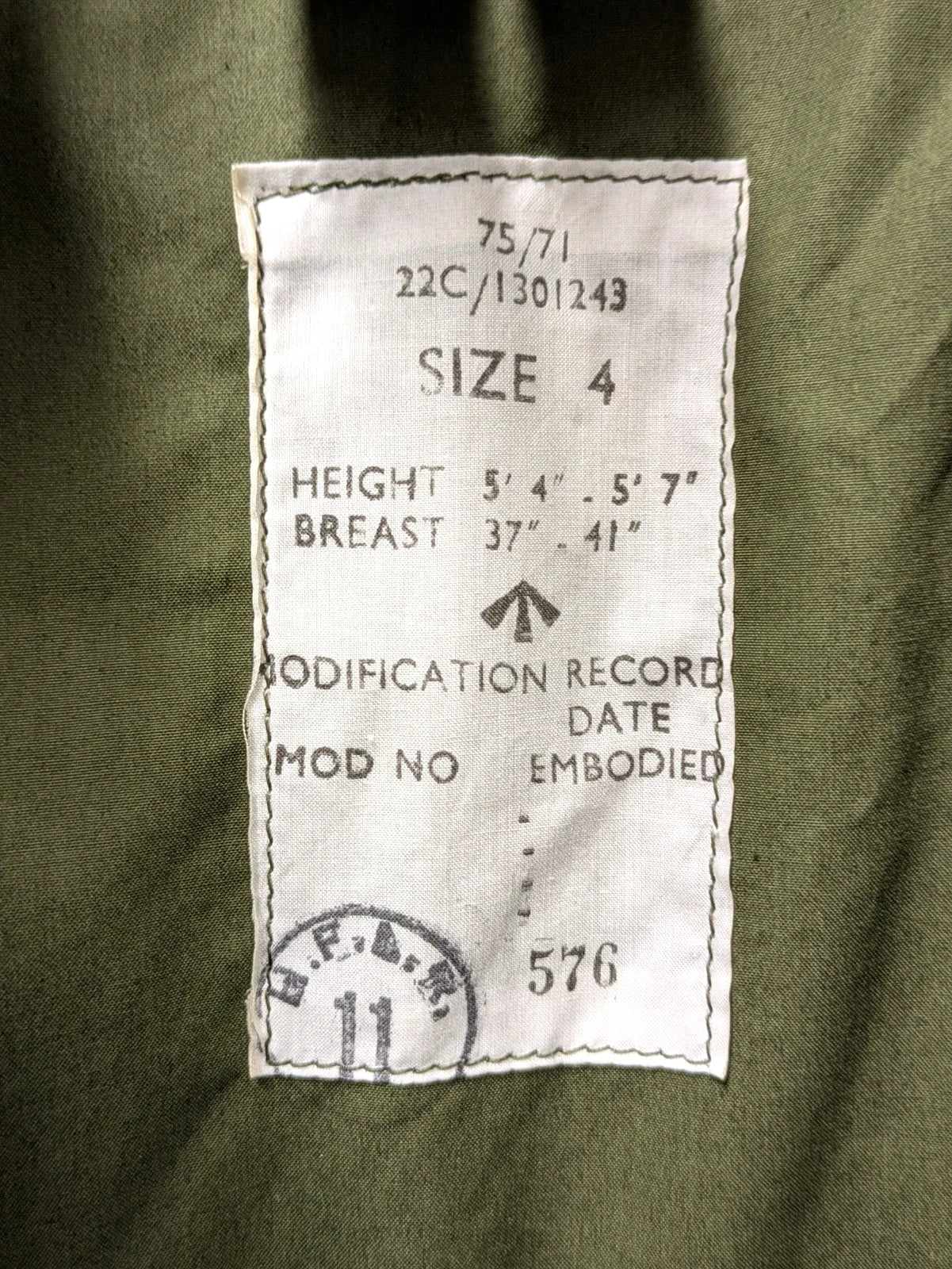British Army 1951 Pattern Green Ventile Parka Jacket Coat - Size 4