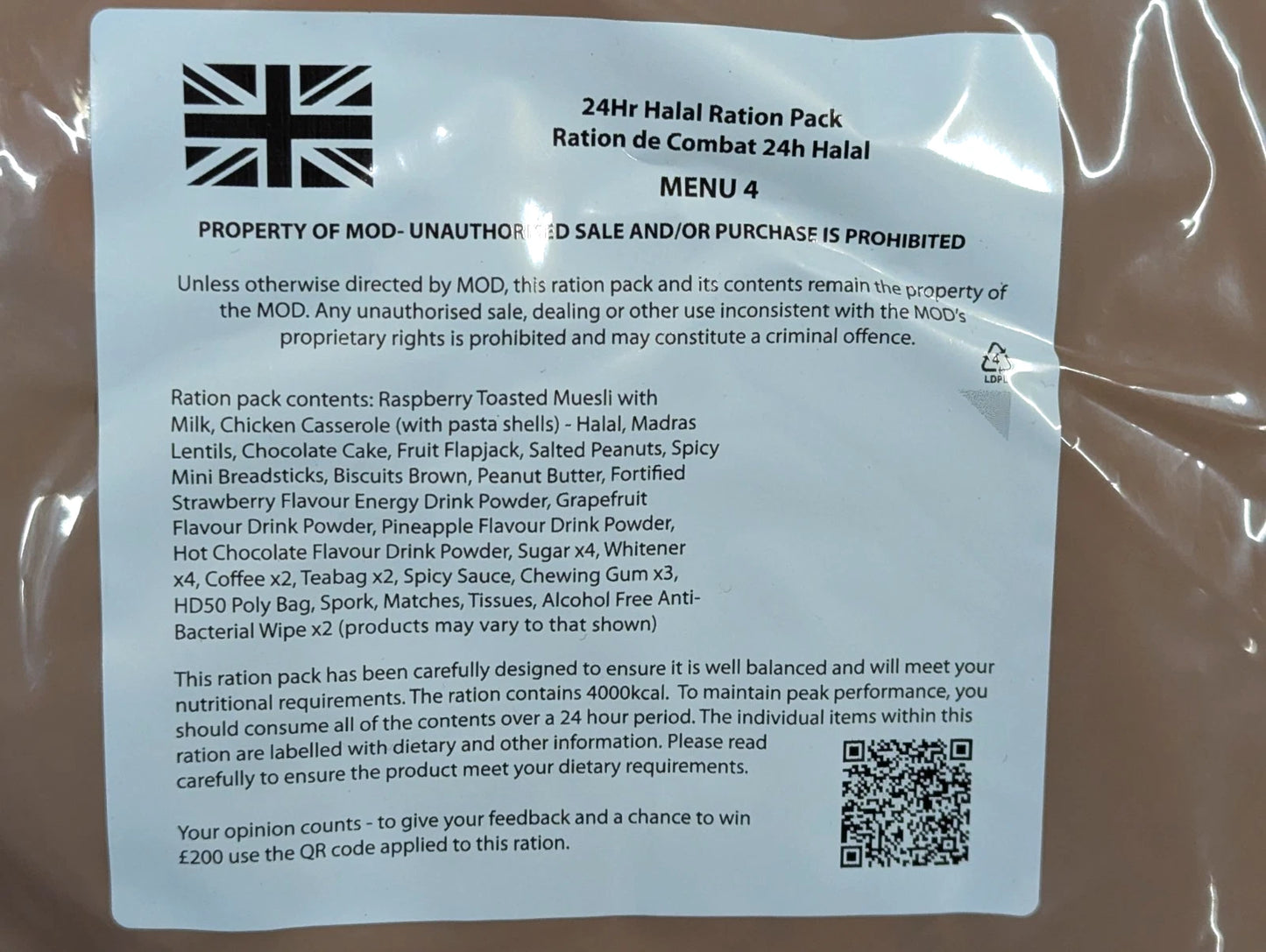 British Army MRE 10 x 24 Hour HALAL Ration Packs Menu 1-10 - Packed 2025