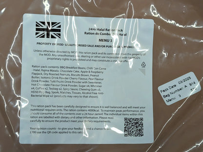 British Army MRE 5 x 24 Hour HALAL Ration Packs - Packed 2025