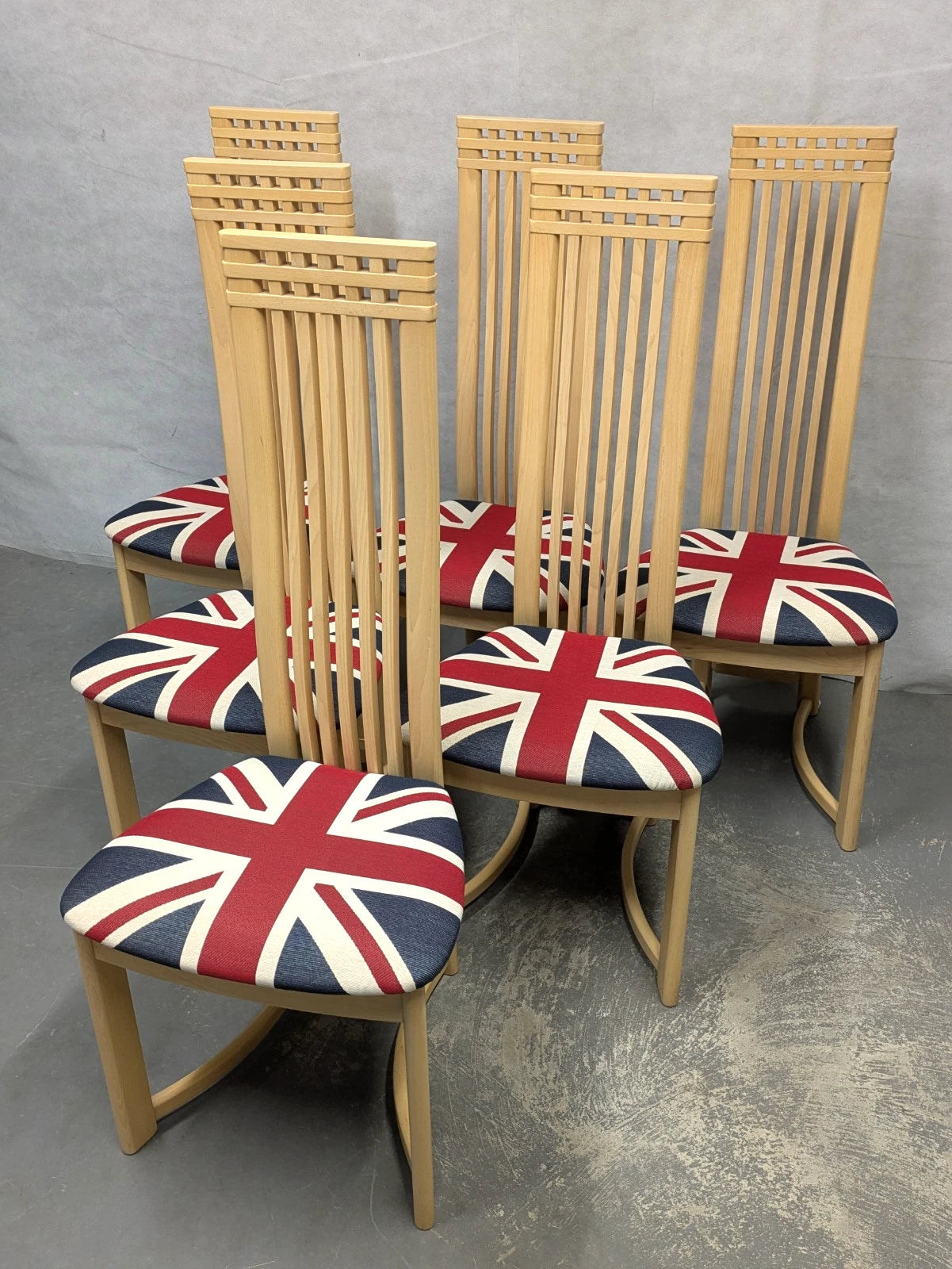 Set of 6 Actona Danish High Back Wooden Dining Chairs Union Jack c.1980/90's