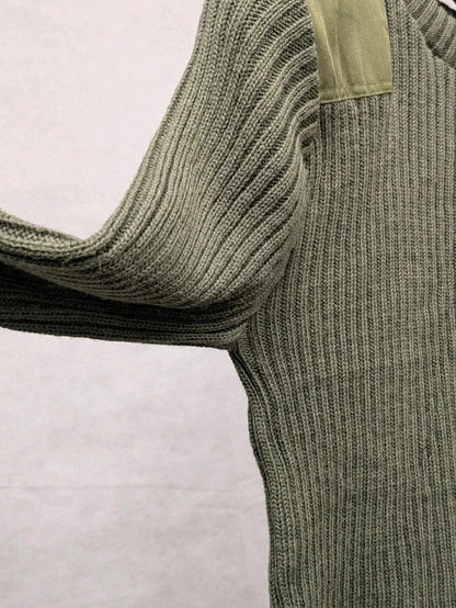 British Army Green Wool Commando Round Neck Jumper - NEW