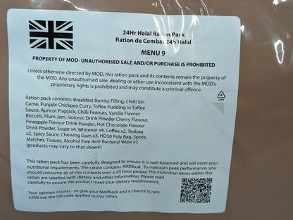 British Army MRE 10 x 24 Hour HALAL Ration Packs Menu 1-10 - Packed 2025