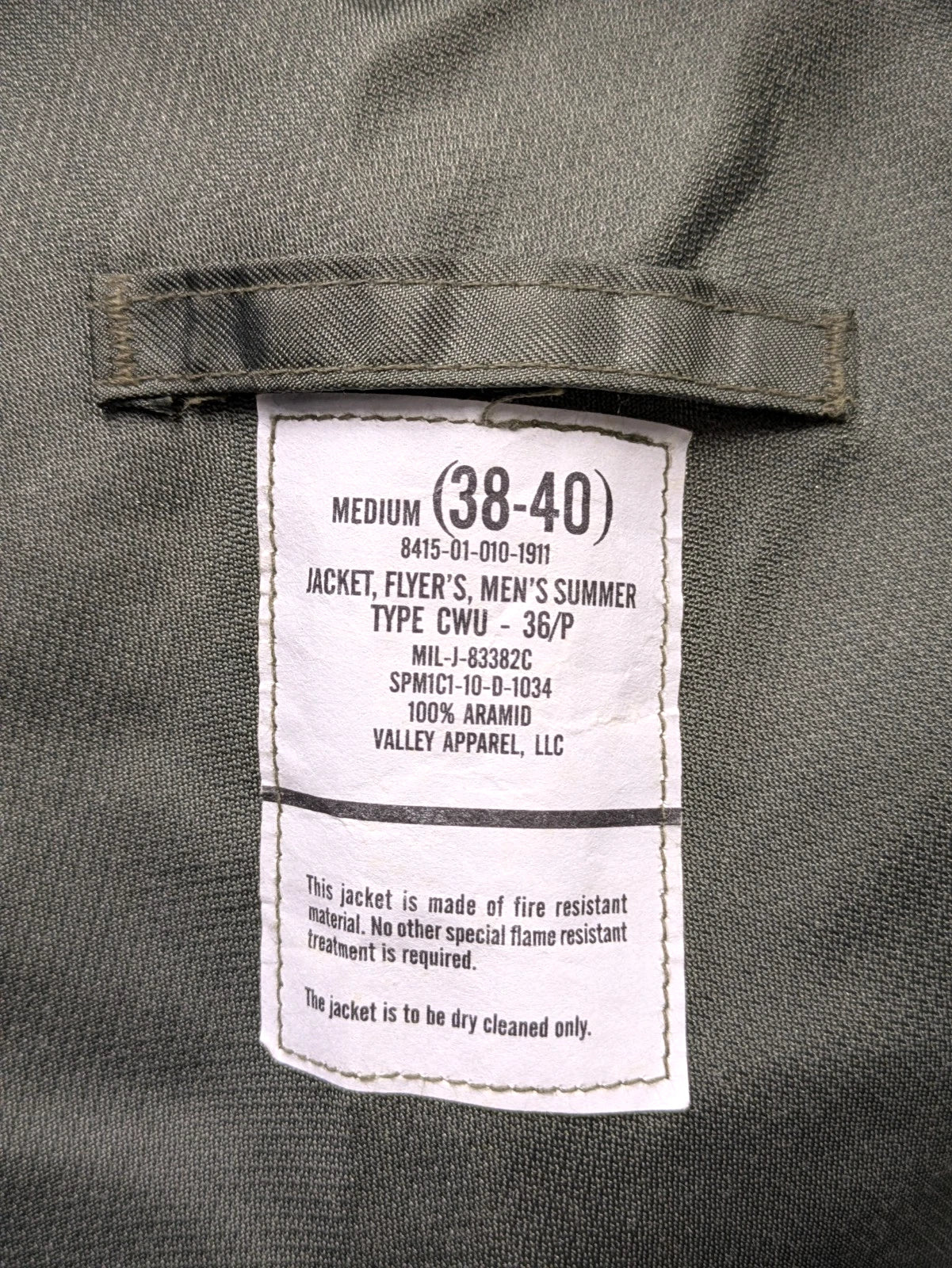 US Airforce CWU 36/P Summer Flight Flyers Bomber Jacket Size Medium