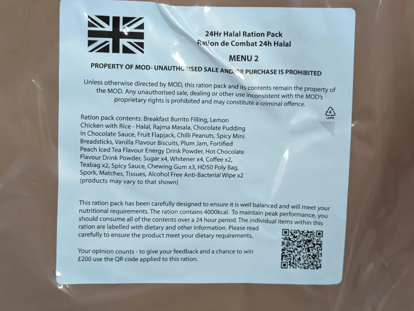 British Army MRE 5 x 24 Hour HALAL Ration Packs - Packed 2025