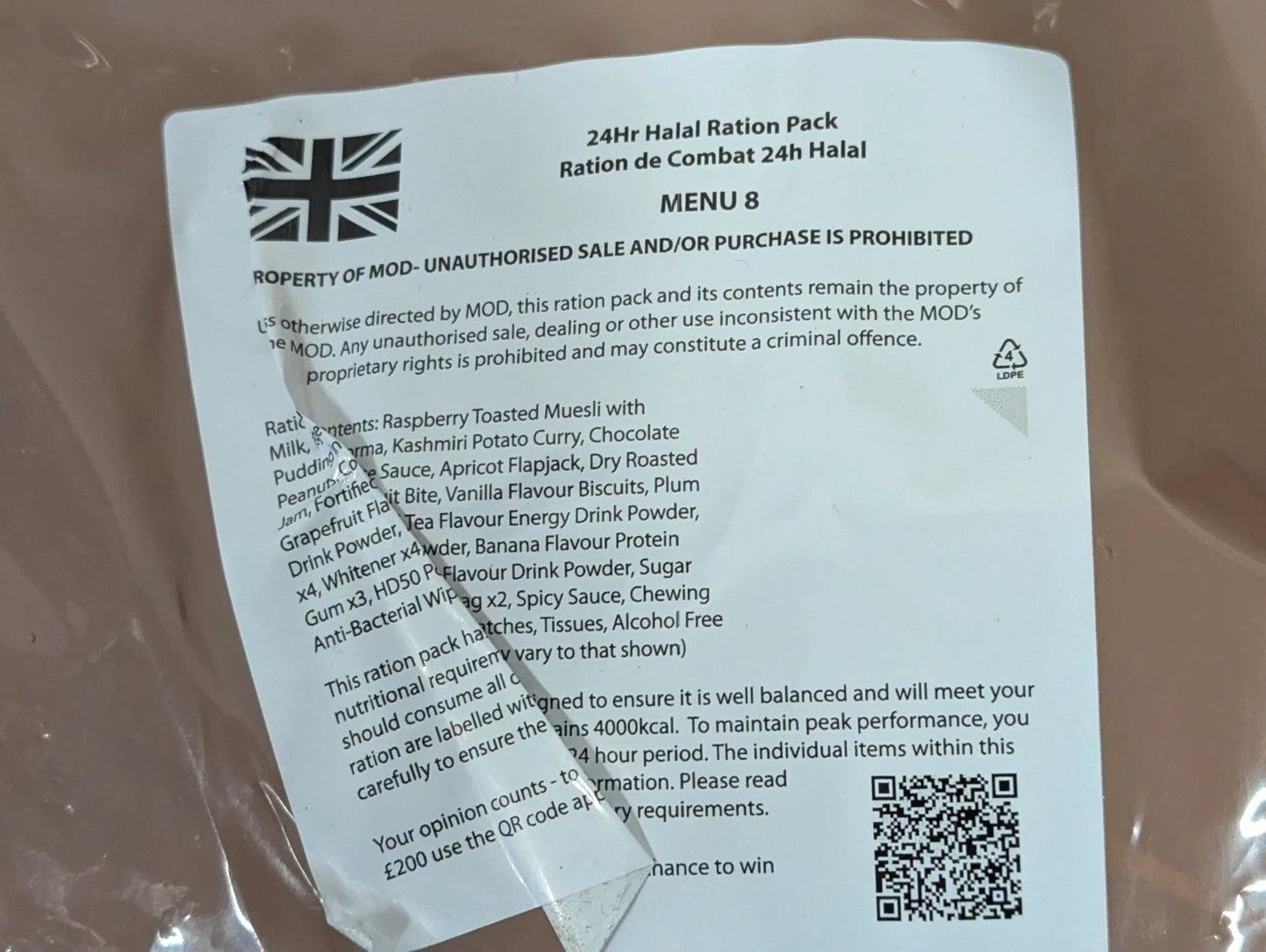 British Army MRE 10 x 24 Hour HALAL Ration Packs Menu 1-10 - Packed 2025