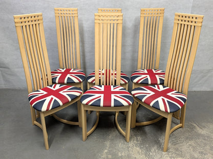 Set of 6 Actona Danish High Back Wooden Dining Chairs Union Jack c.1980/90's