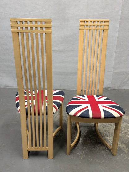 Set of 6 Actona Danish High Back Wooden Dining Chairs Union Jack c.1980/90's