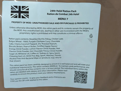 British Army MRE 10 x 24 Hour HALAL Ration Packs Menu 1-10 - Packed 2025