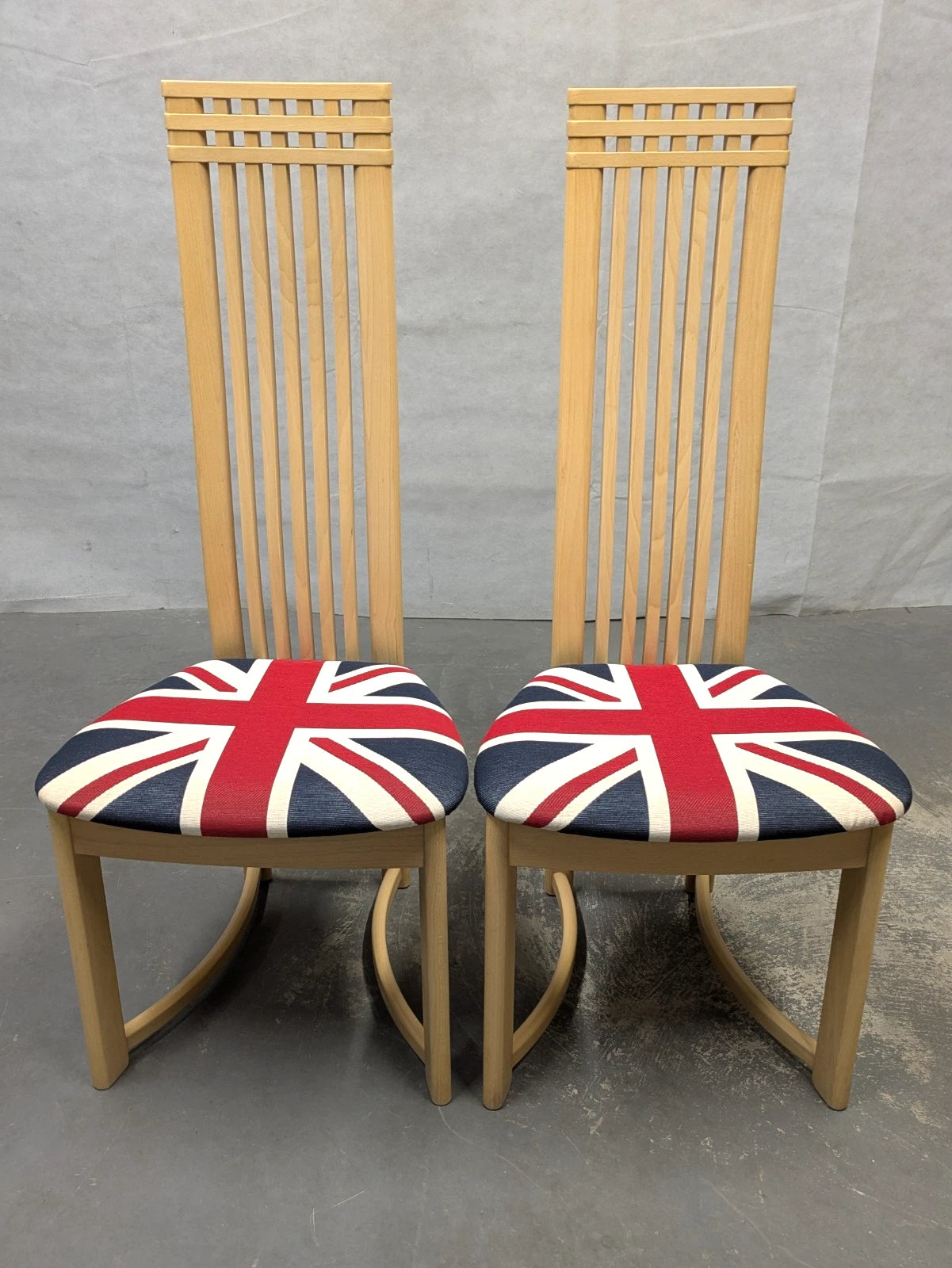 Set of 6 Actona Danish High Back Wooden Dining Chairs Union Jack c.1980/90's