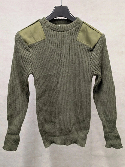 British Army Green Wool Commando Round Neck Jumper - NEW