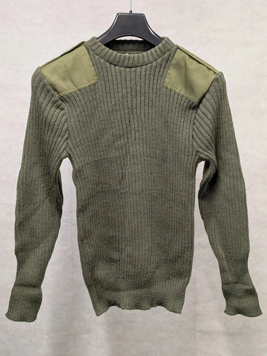 British Army Green Wool Commando Round Neck Jumper - NEW