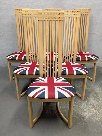 Set of 6 Actona Danish High Back Wooden Dining Chairs Union Jack c.1980/90's
