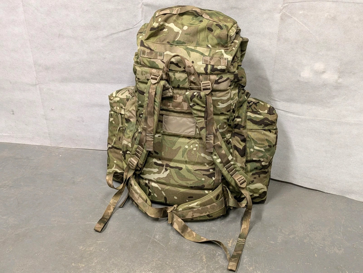 British Army MTP Camo Long Back 120L Bergen Rucksack with Side Pockets