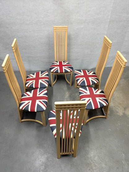 Set of 6 Actona Danish High Back Wooden Dining Chairs Union Jack c.1980/90's