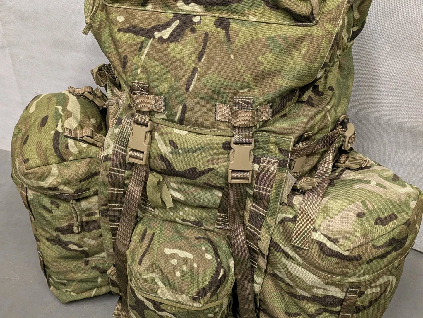 British Army MTP Camo Long Back 120L Bergen Rucksack with Side Pockets