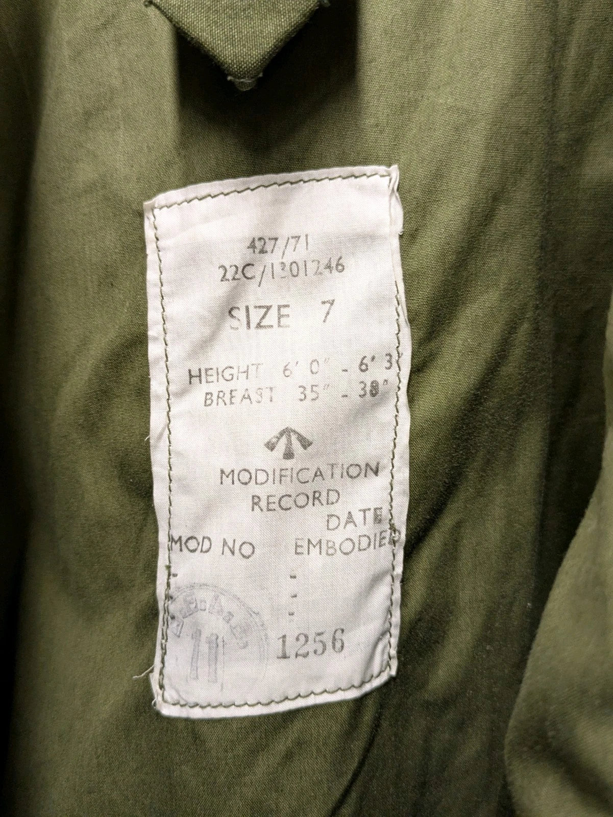British Army 1951 Pattern Green Ventile Parka Jacket Coat Sealed Pattern - Size 7