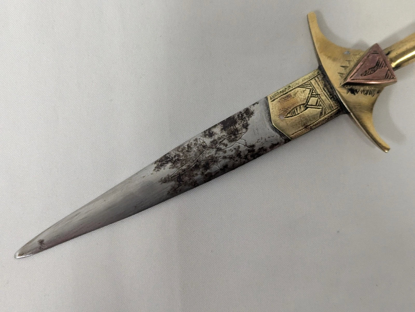 African Tribal Dagger with French Military Operation Barkhane Pin Badge