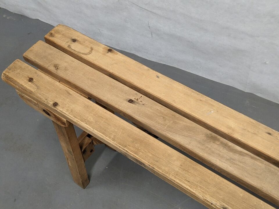 Vintage Industrial Wooden Trestle Folding Bench - Dated 1952