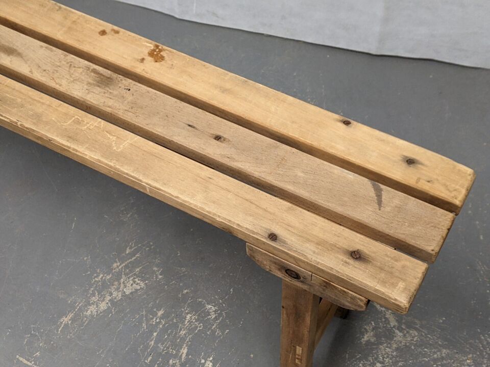 Vintage Industrial Wooden Trestle Folding Bench - Dated 1952