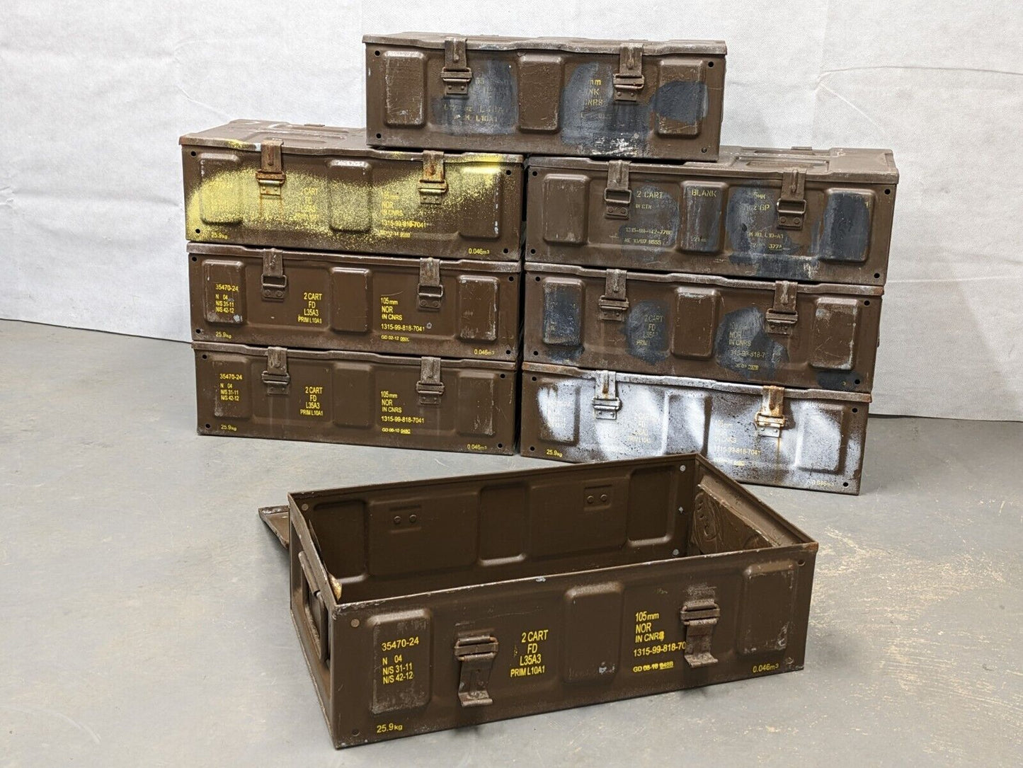 105mm C374 Large Metal Ammo Ammunition Storage Box Can Tin